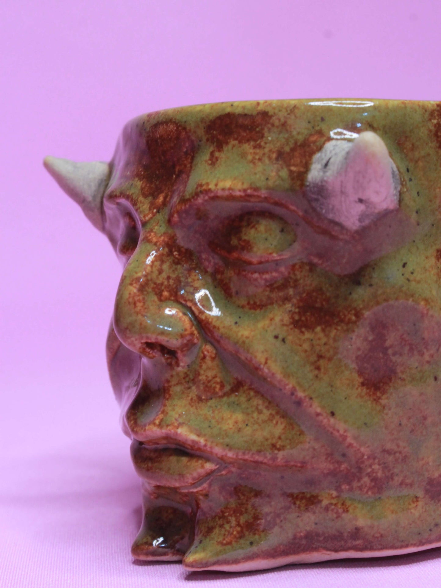 Green Devil Mini Pot (Closed Eyes) / Tumbler - Handmade Ceramic Pot & Drinkware (Copy)