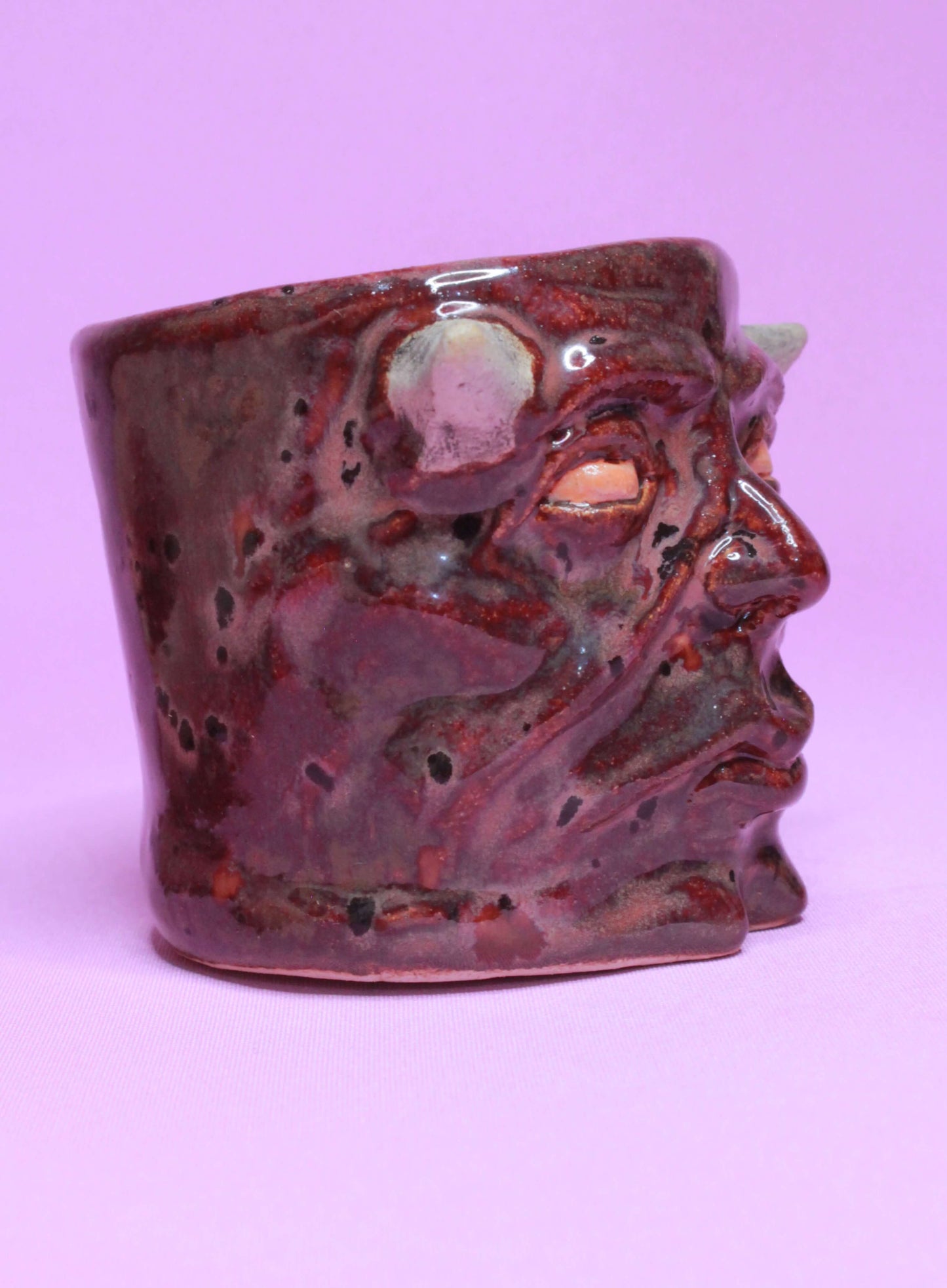 Red Devil Mini Pot (Open Eyes) / Tumbler - Handmade Ceramic Pot & Drinkware