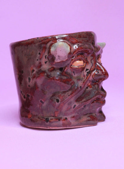 Red Devil Mini Pot (Open Eyes) / Tumbler - Handmade Ceramic Pot & Drinkware