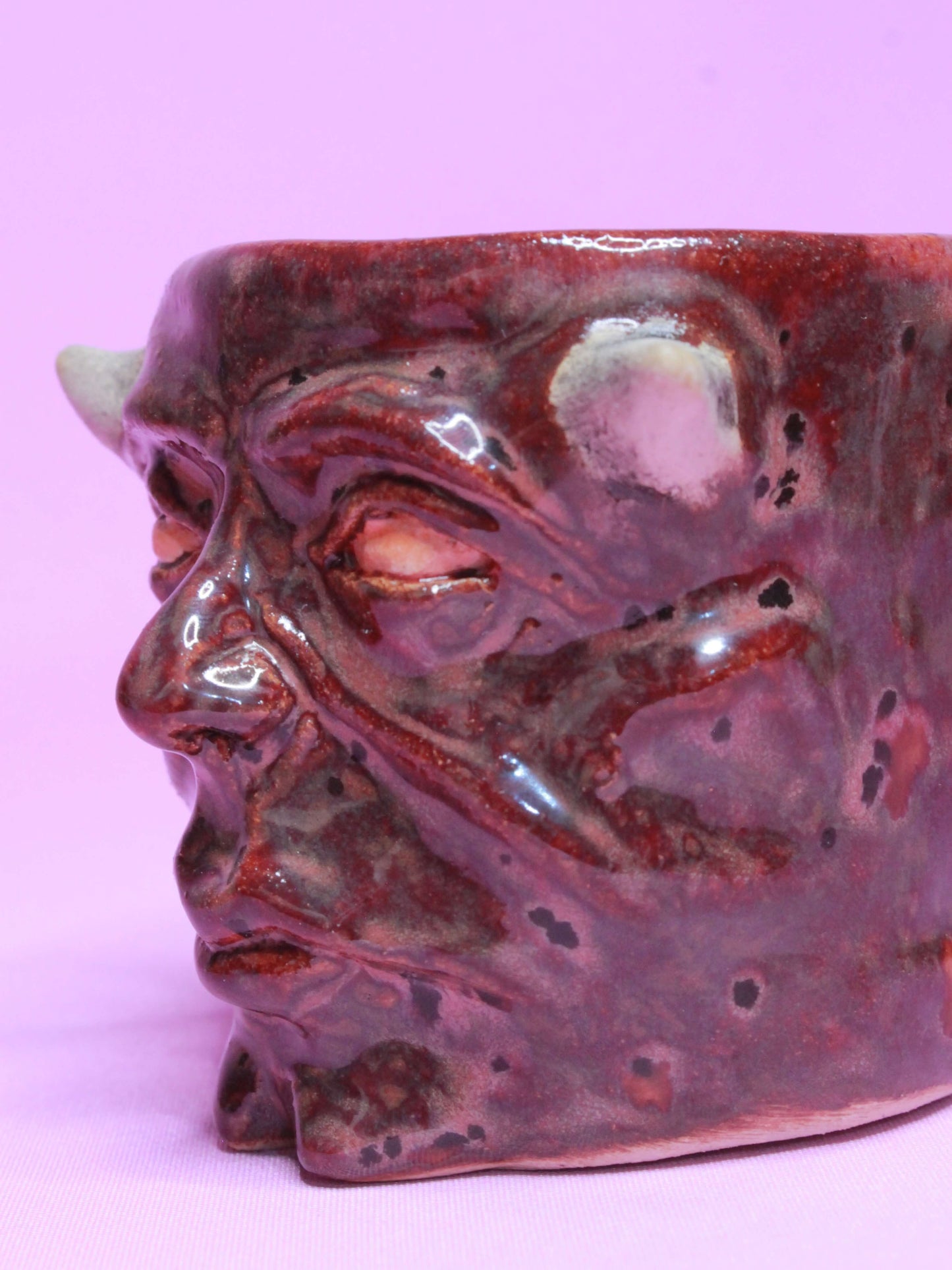 Red Devil Mini Pot (Open Eyes) / Tumbler - Handmade Ceramic Pot & Drinkware