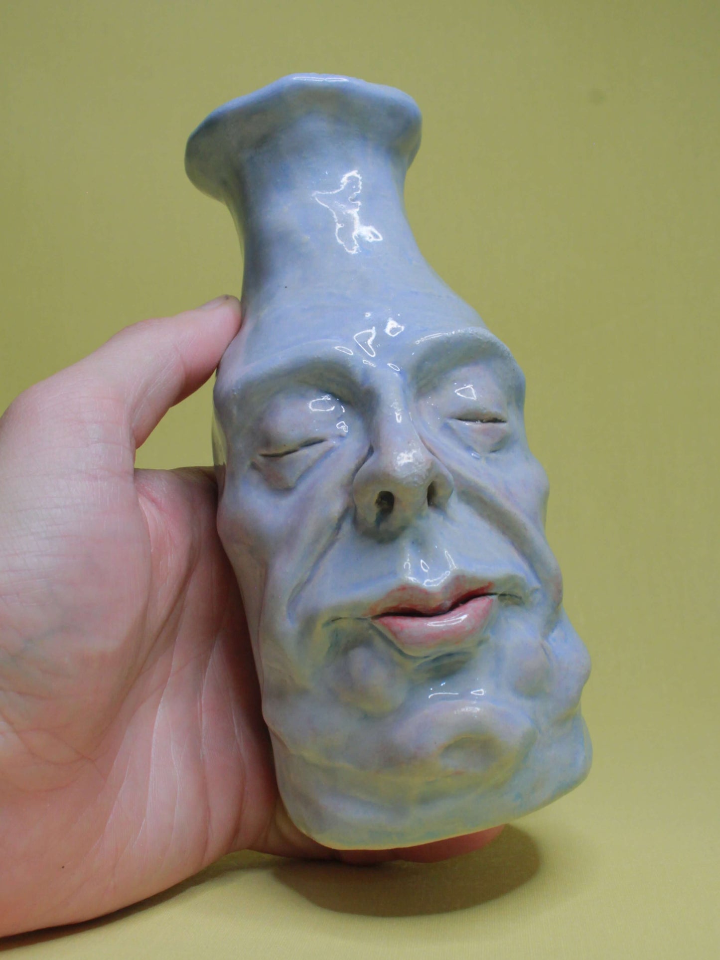 Blue (Closed Eyes) Ceramic Bottle Vase Goblet - Small Handmade Ceramic Bud Vase