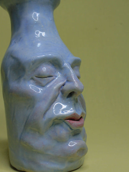 Blue (Closed Eyes) Ceramic Bottle Vase Goblet - Small Handmade Ceramic Bud Vase