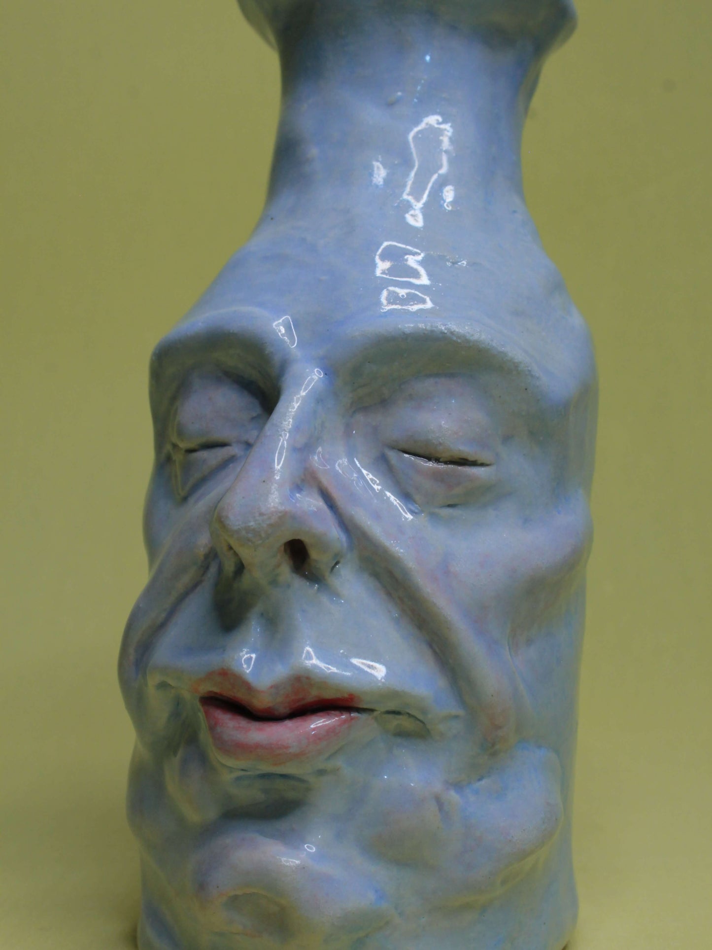 Blue (Closed Eyes) Ceramic Bottle Vase Goblet - Small Handmade Ceramic Bud Vase