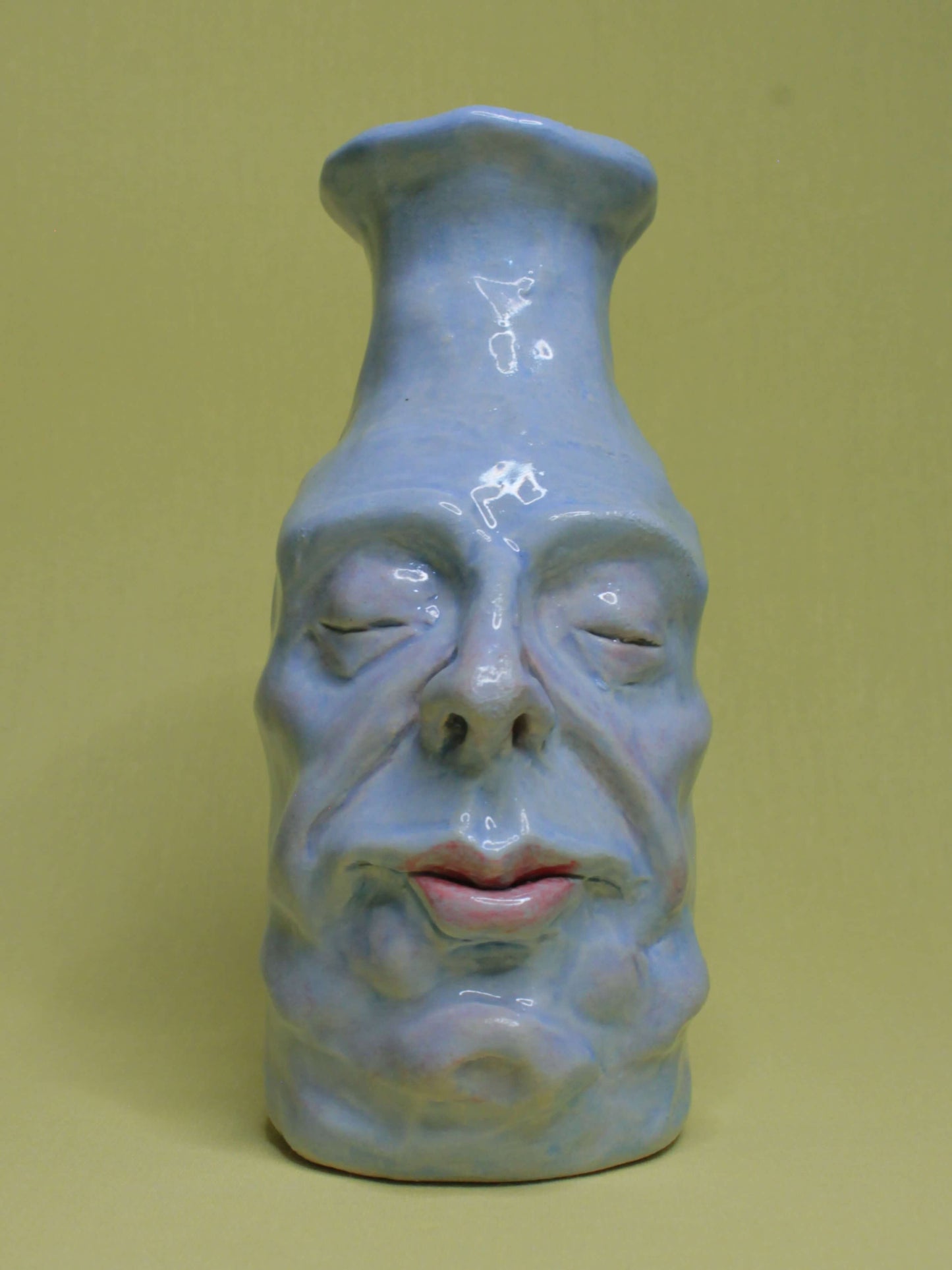 Blue (Closed Eyes) Ceramic Bottle Vase Goblet - Small Handmade Ceramic Bud Vase