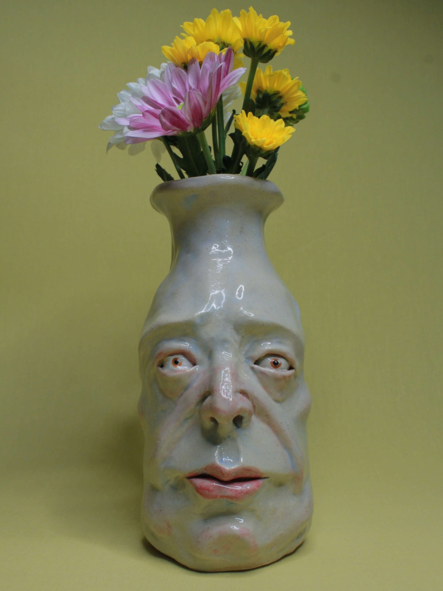White (Open Eyes) Ceramic Bottle Vase Goblet - Small Handmade Ceramic Bud Vase