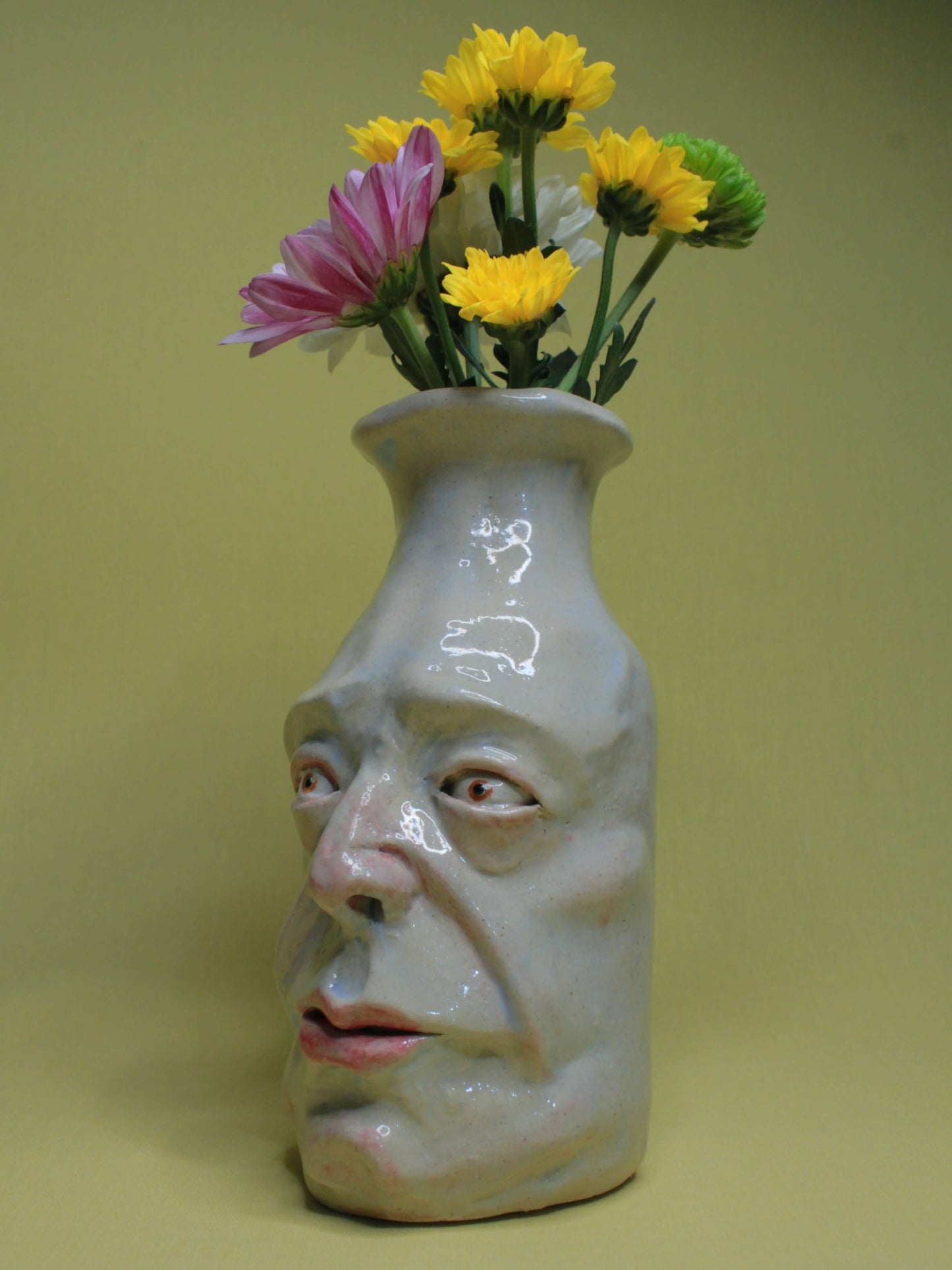 White (Open Eyes) Ceramic Bottle Vase Goblet - Small Handmade Ceramic Bud Vase