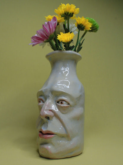 White (Open Eyes) Ceramic Bottle Vase Goblet - Small Handmade Ceramic Bud Vase