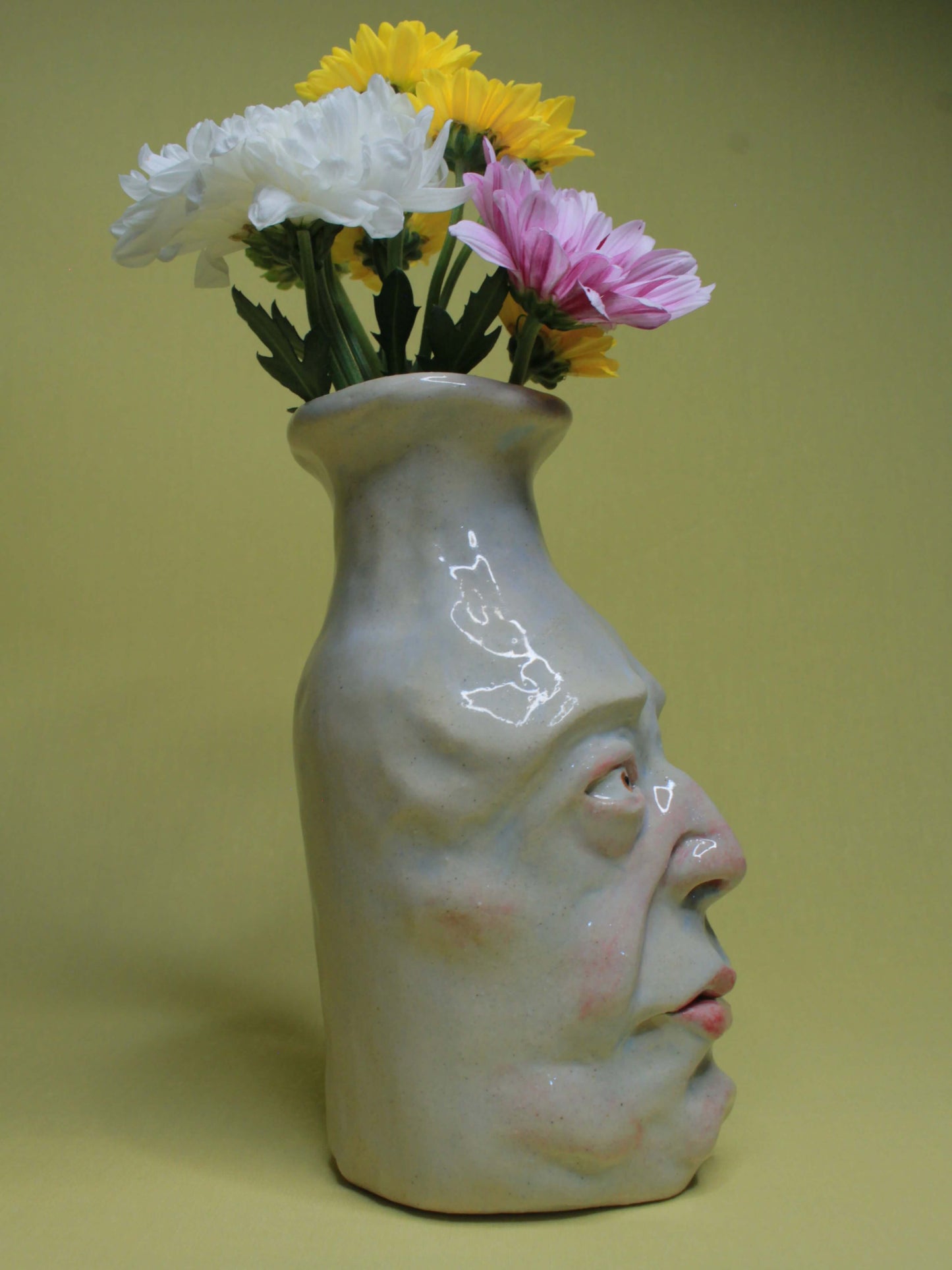 White (Open Eyes) Ceramic Bottle Vase Goblet - Small Handmade Ceramic Bud Vase