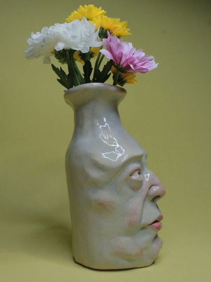 White (Open Eyes) Ceramic Bottle Vase Goblet - Small Handmade Ceramic Bud Vase