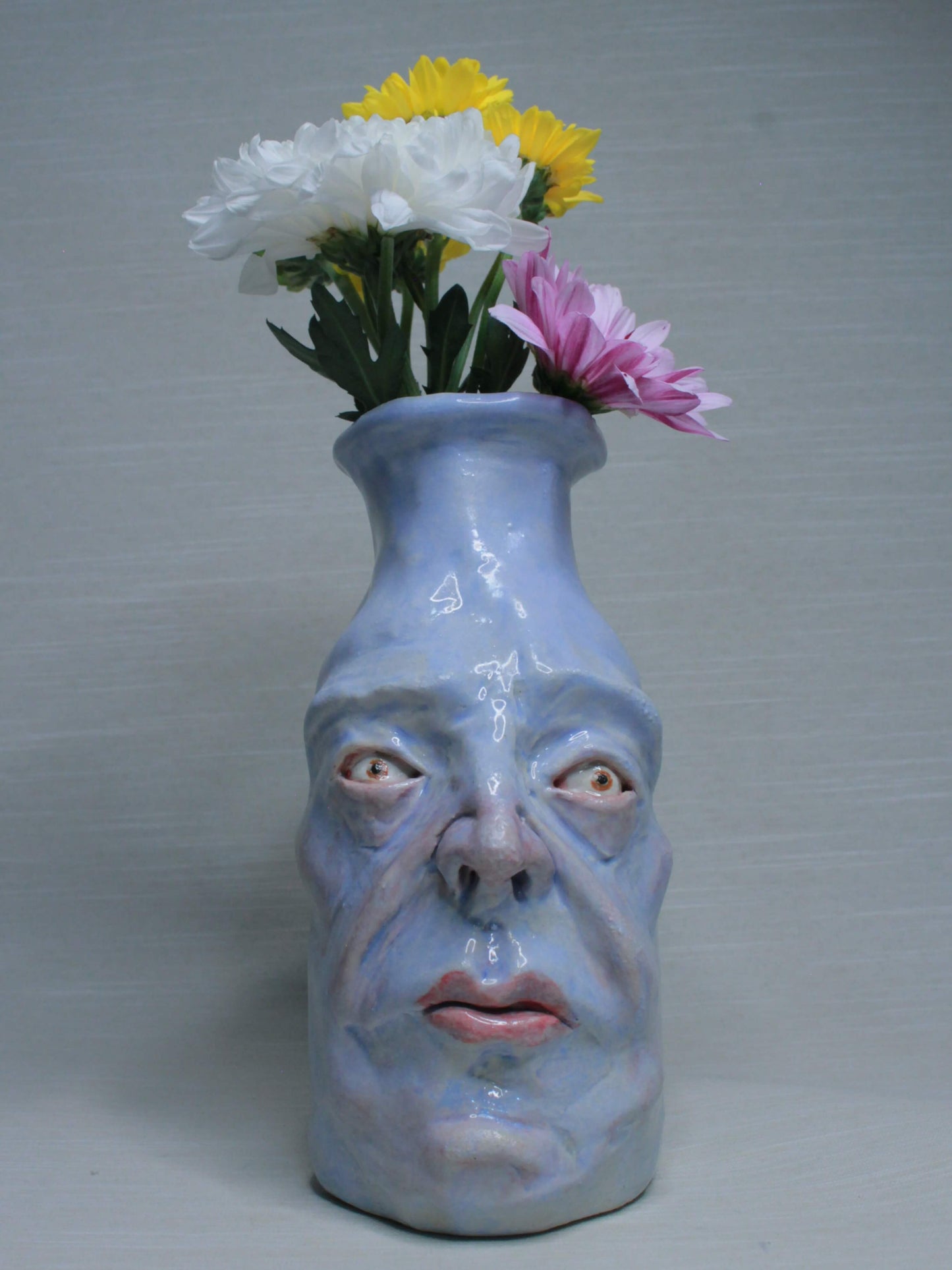 Blue (Open Eyes) Ceramic Bottle Vase Goblet - Small Handmade Ceramic Bud Vase