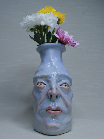 Blue (Open Eyes) Ceramic Bottle Vase Goblet - Small Handmade Ceramic Bud Vase