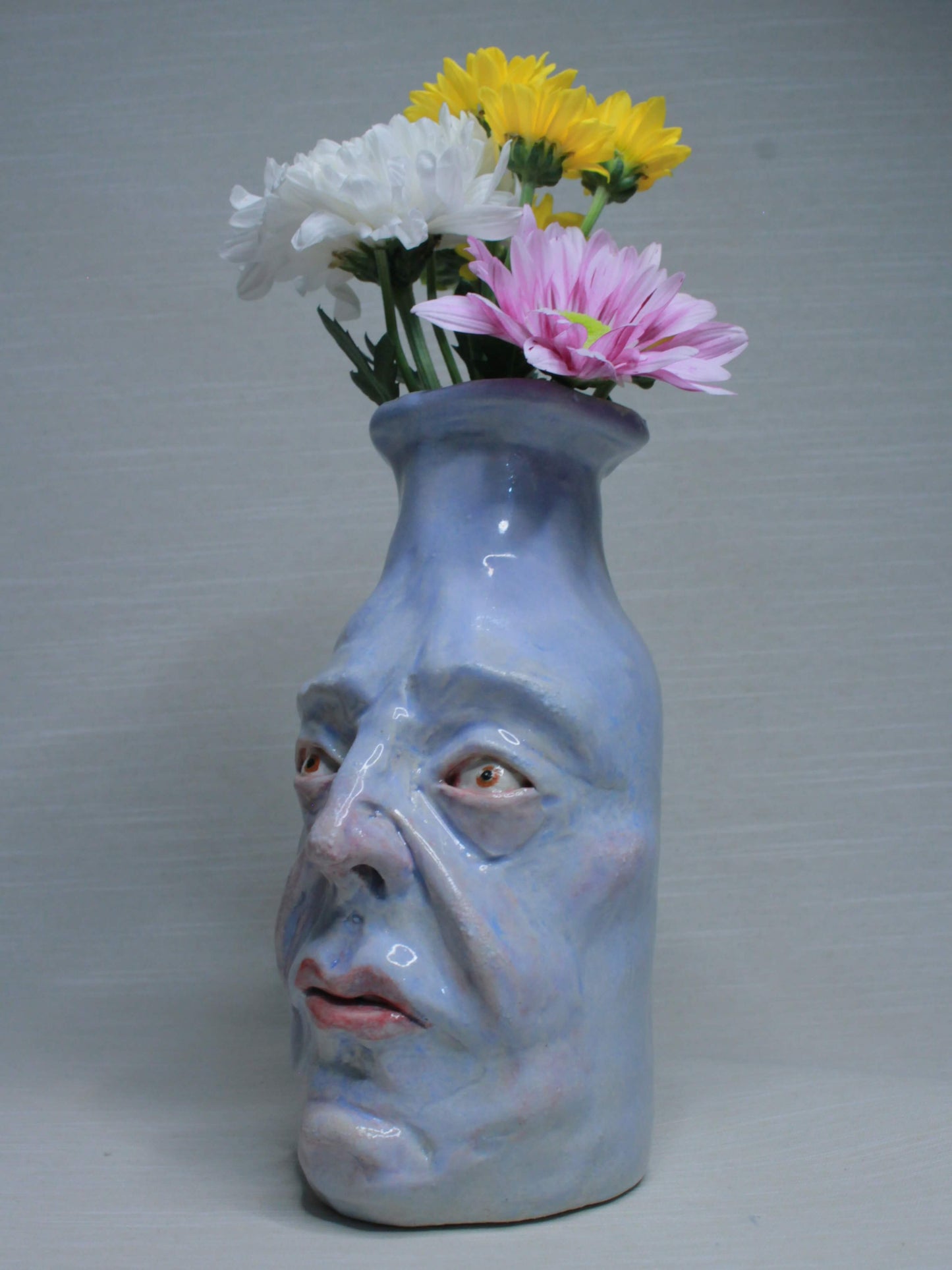 Blue (Open Eyes) Ceramic Bottle Vase Goblet - Small Handmade Ceramic Bud Vase