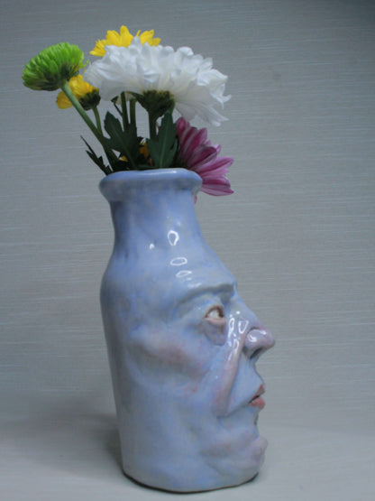 Blue (Open Eyes) Ceramic Bottle Vase Goblet - Small Handmade Ceramic Bud Vase