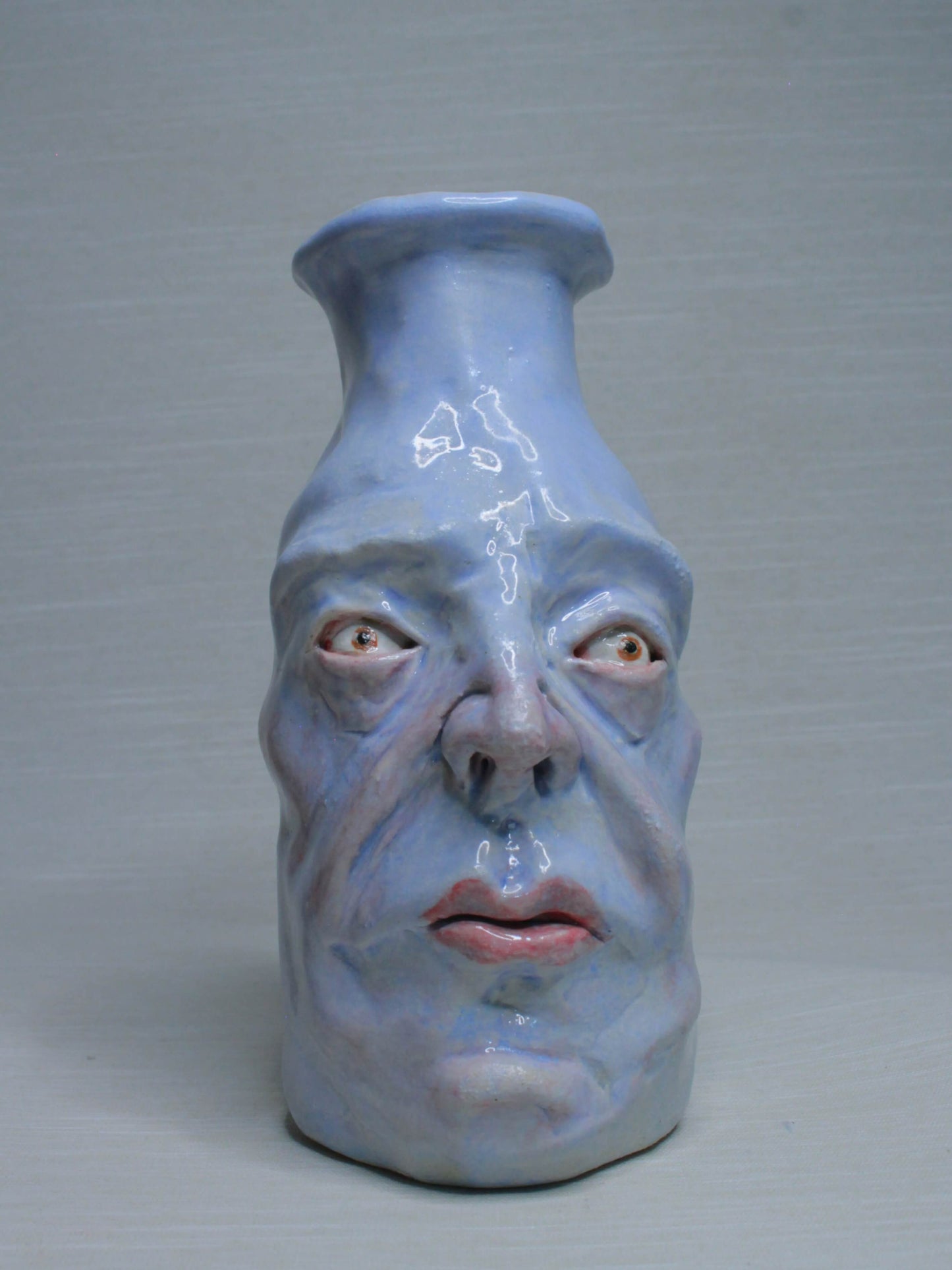 Blue (Open Eyes) Ceramic Bottle Vase Goblet - Small Handmade Ceramic Bud Vase