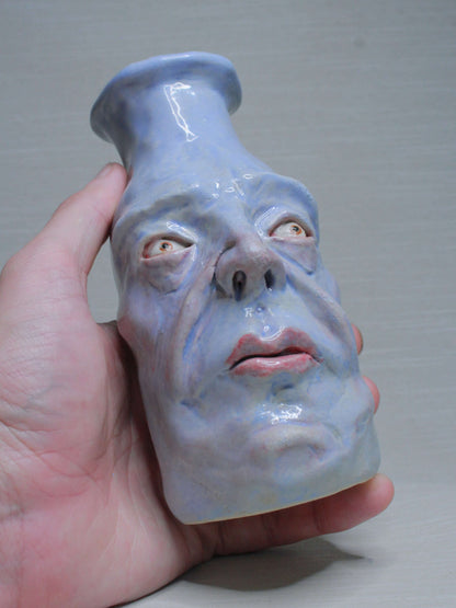 Blue (Open Eyes) Ceramic Bottle Vase Goblet - Small Handmade Ceramic Bud Vase