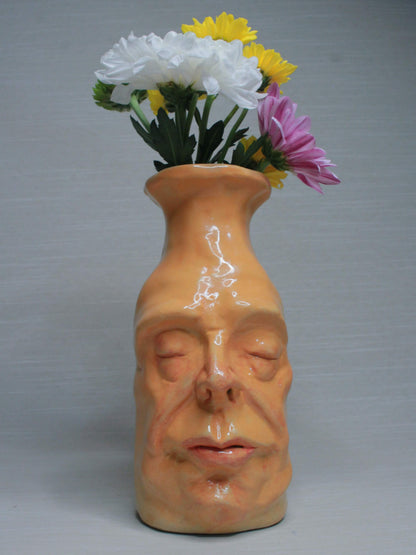 Yellow (Closed Eyes) Ceramic Bottle Vase Goblet - Small Handmade Ceramic Bud Vase