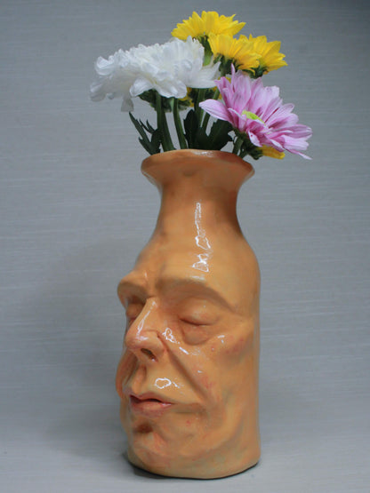 Yellow (Closed Eyes) Ceramic Bottle Vase Goblet - Small Handmade Ceramic Bud Vase