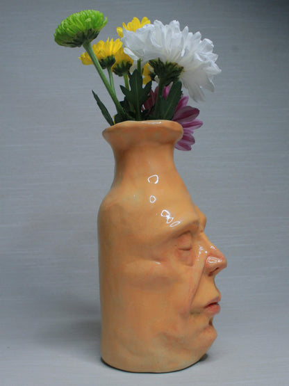 Yellow (Closed Eyes) Ceramic Bottle Vase Goblet - Small Handmade Ceramic Bud Vase