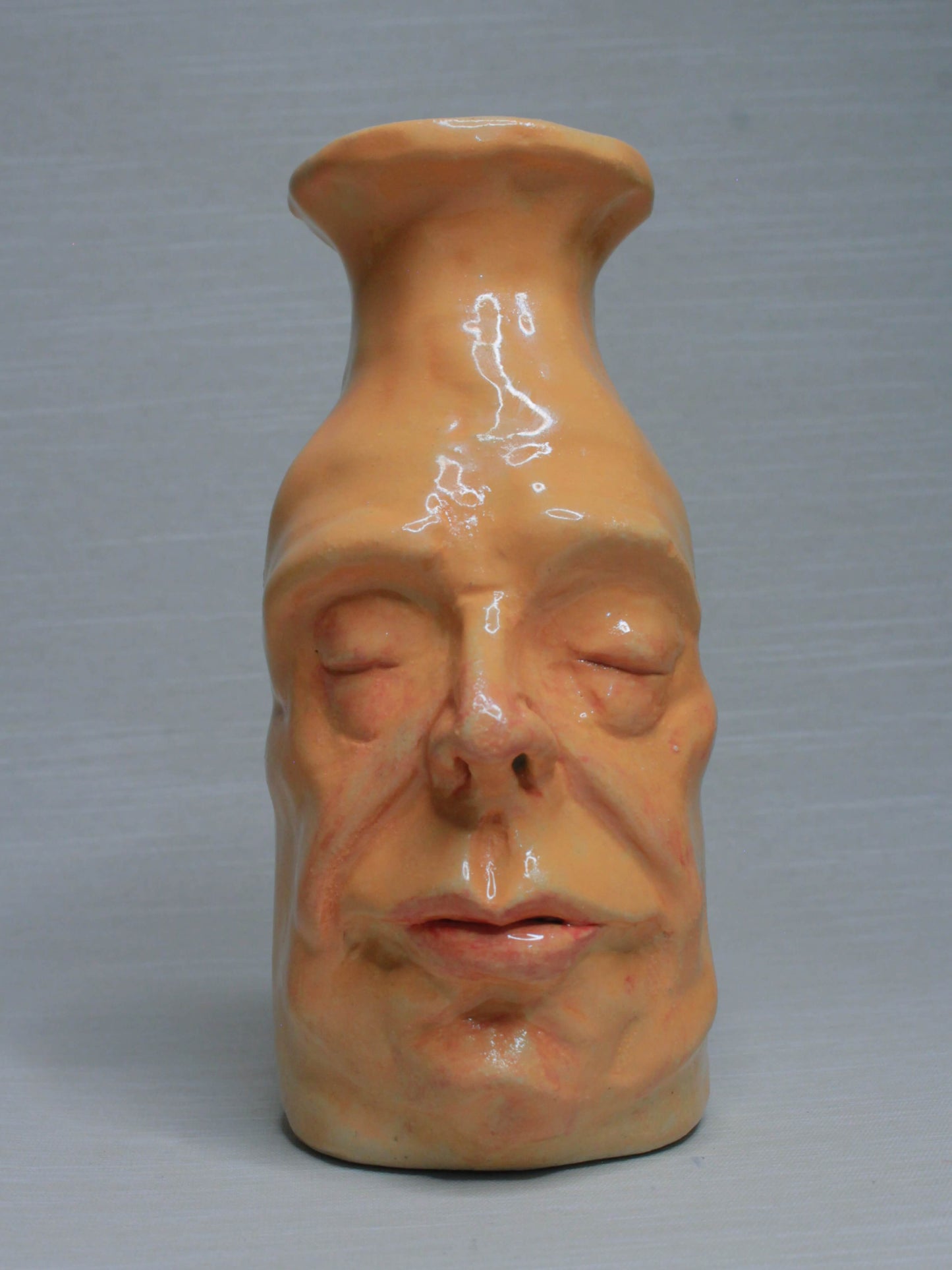 Yellow (Closed Eyes) Ceramic Bottle Vase Goblet - Small Handmade Ceramic Bud Vase