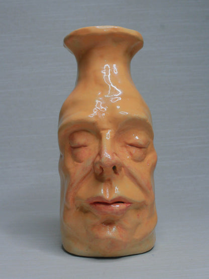 Yellow (Closed Eyes) Ceramic Bottle Vase Goblet - Small Handmade Ceramic Bud Vase