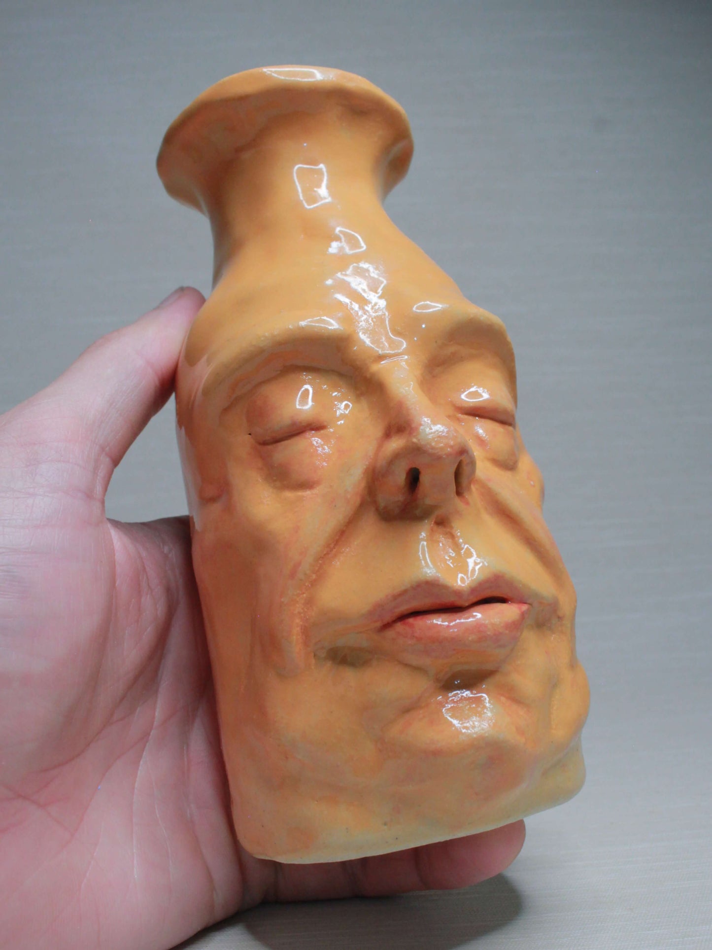 Yellow (Closed Eyes) Ceramic Bottle Vase Goblet - Small Handmade Ceramic Bud Vase