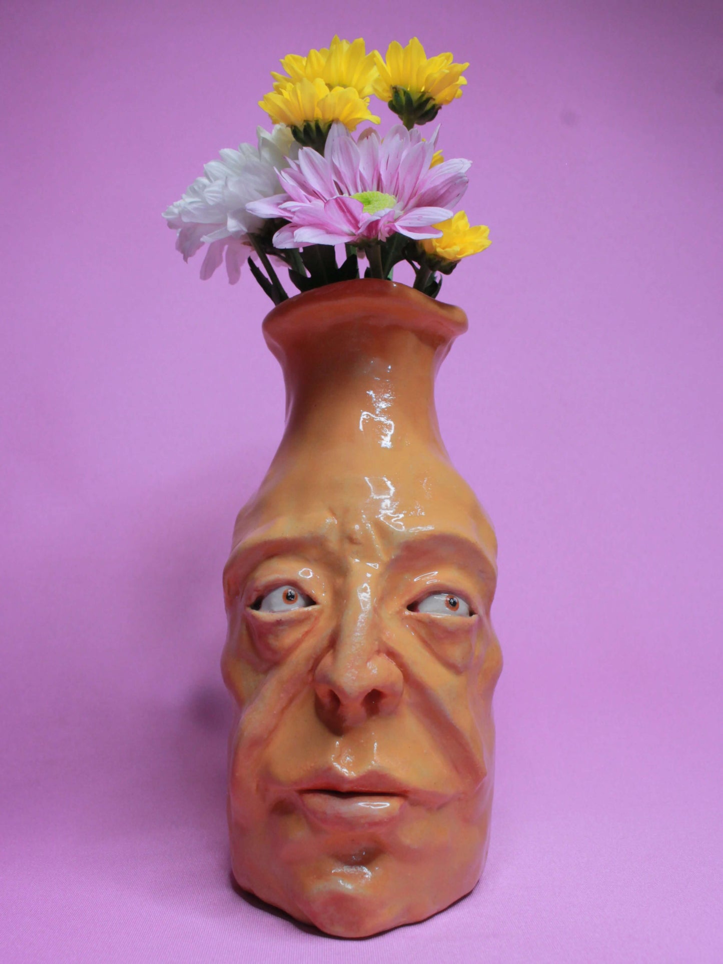Yellow (Open Eyes) Ceramic Bottle Vase Goblet - Small Handmade Ceramic Bud Vase