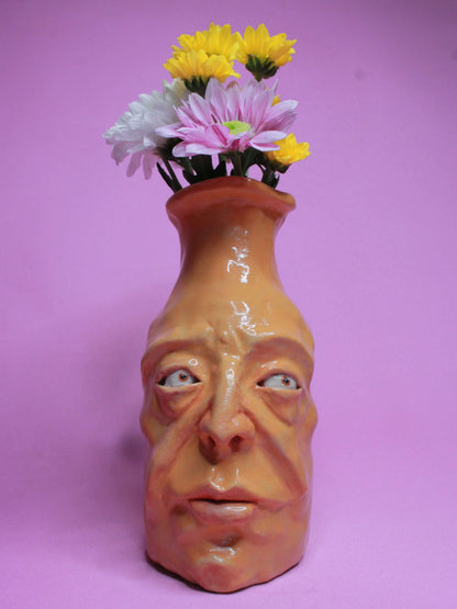 Yellow (Open Eyes) Ceramic Bottle Vase Goblet - Small Handmade Ceramic Bud Vase