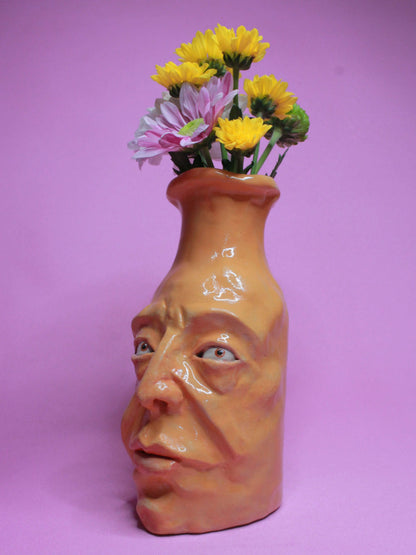 Yellow (Open Eyes) Ceramic Bottle Vase Goblet - Small Handmade Ceramic Bud Vase