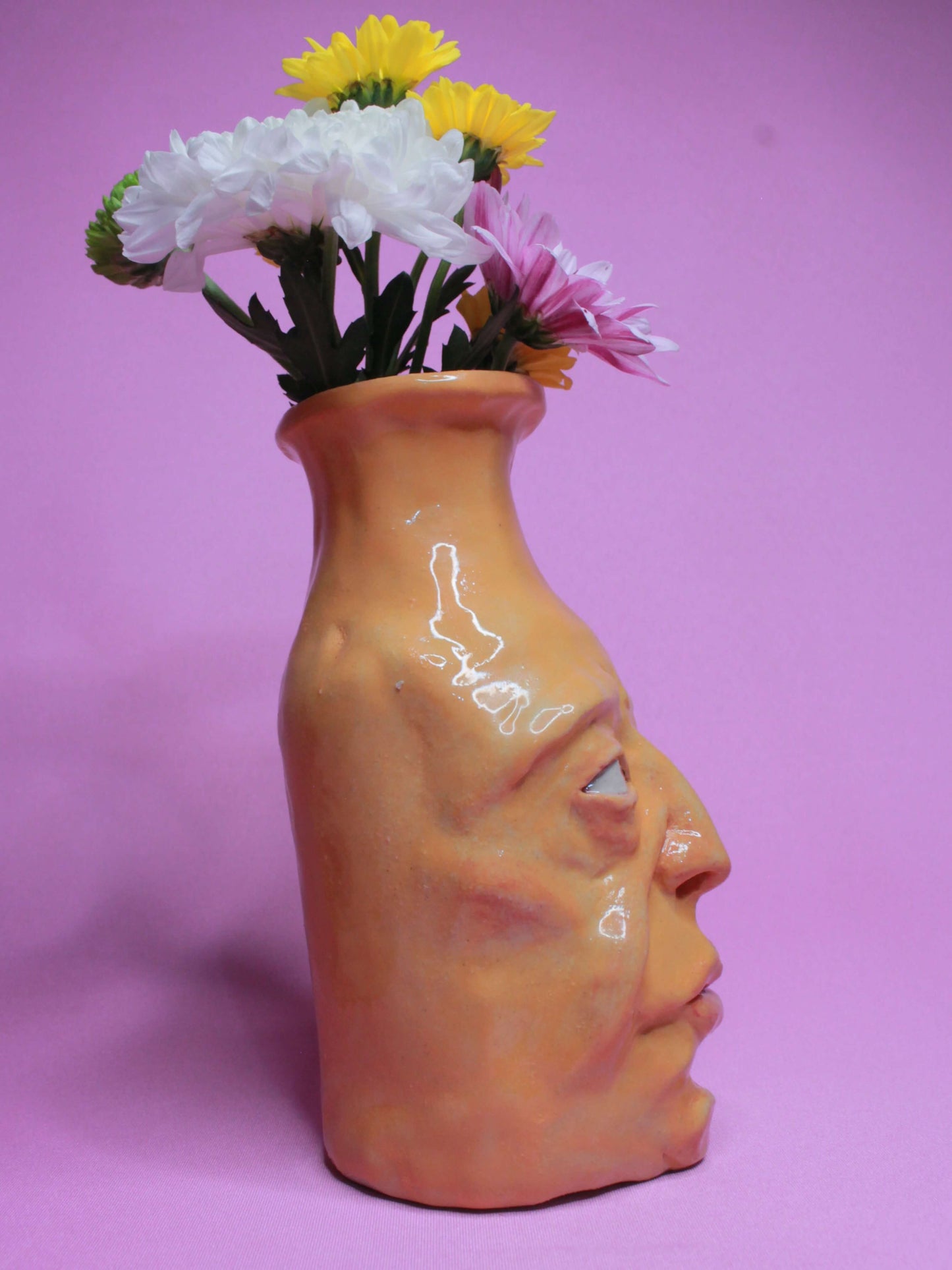 Yellow (Open Eyes) Ceramic Bottle Vase Goblet - Small Handmade Ceramic Bud Vase