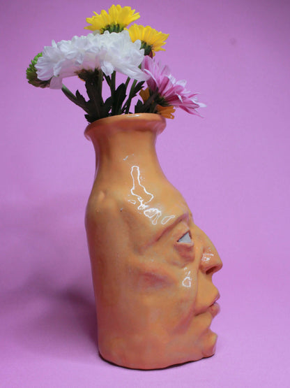 Yellow (Open Eyes) Ceramic Bottle Vase Goblet - Small Handmade Ceramic Bud Vase