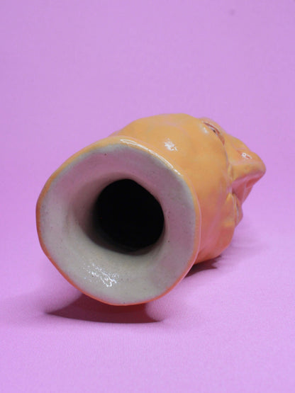 Yellow (Open Eyes) Ceramic Bottle Vase Goblet - Small Handmade Ceramic Bud Vase