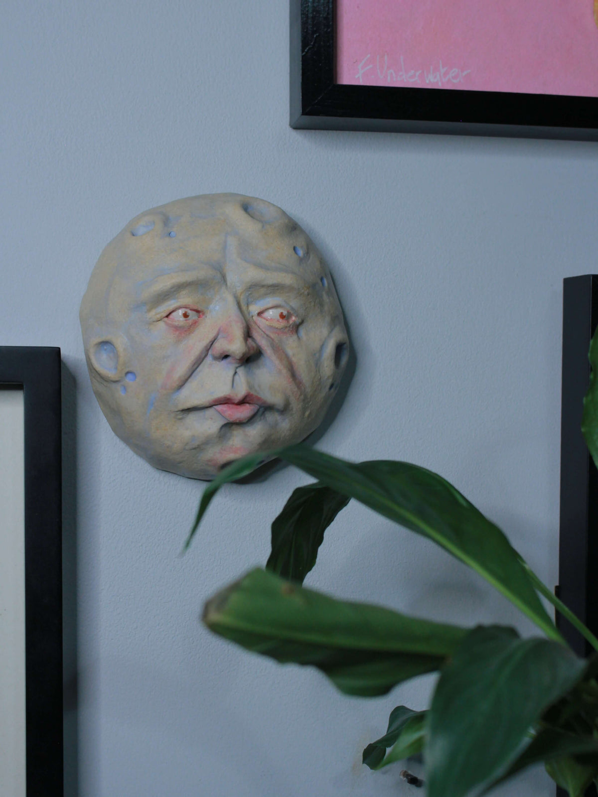 Pale Full Moon Ceramic Wall Ornament - Open Eyes
