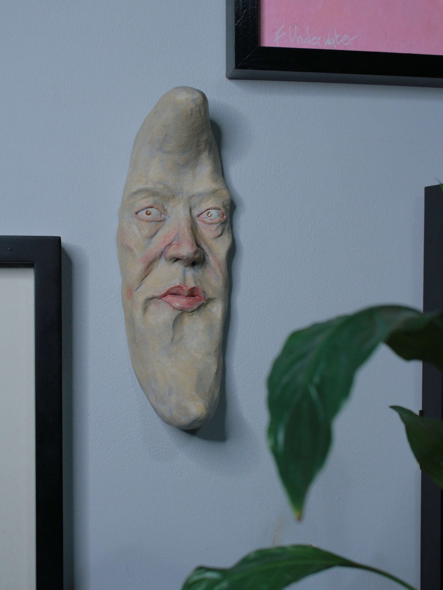 Pale Crescent Moon Ceramic Wall Ornament - Open Eyes
