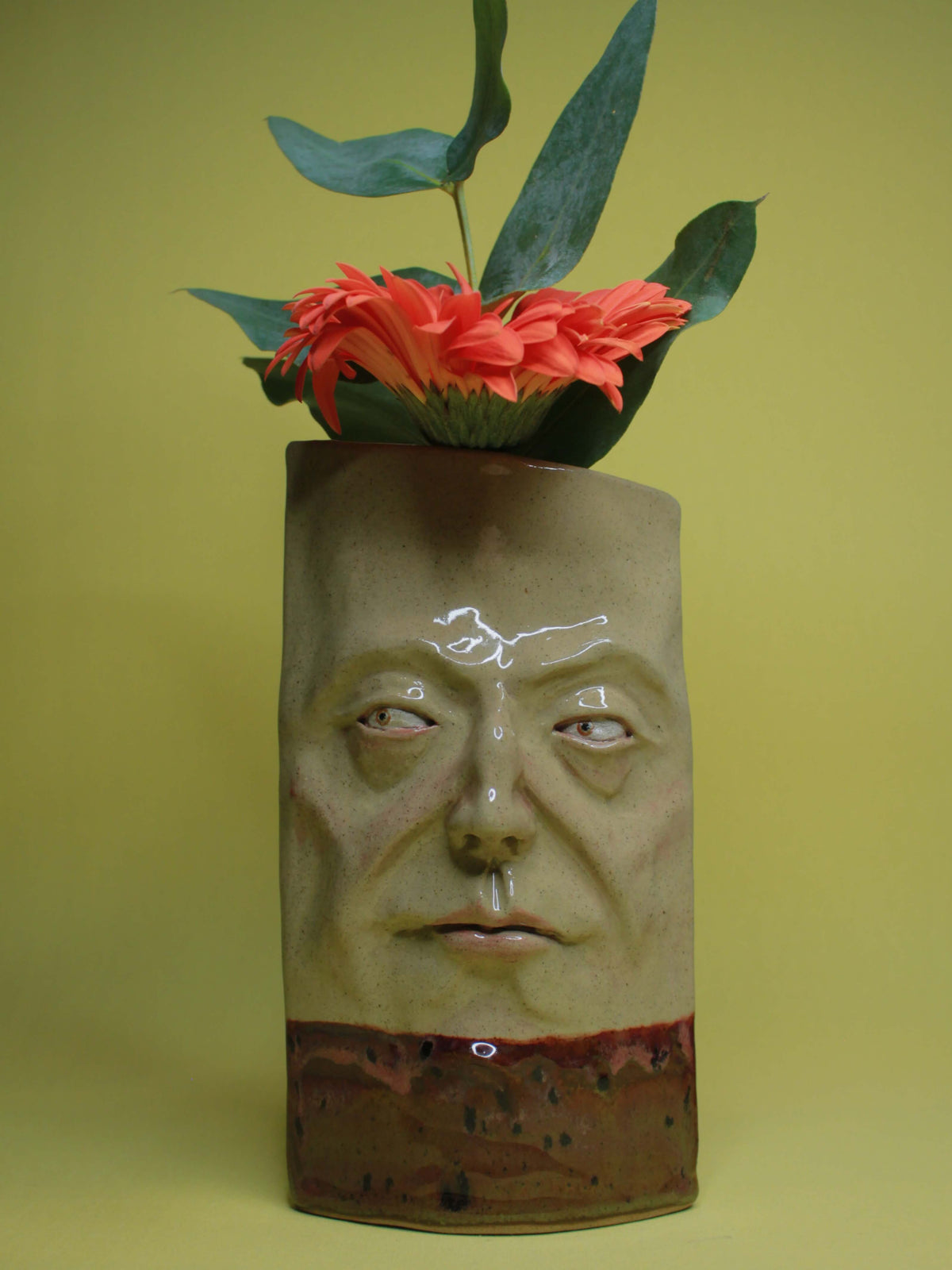 Mischievous Side-Eye Slim Ceramic Face Vase (Large)