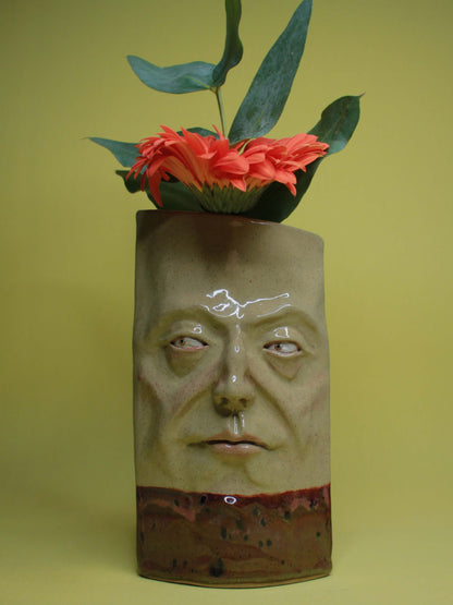 Mischievous Side-Eye Slim Ceramic Face Vase (Large)