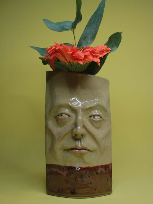 Mischievous Side-Eye Slim Ceramic Face Vase (Large)