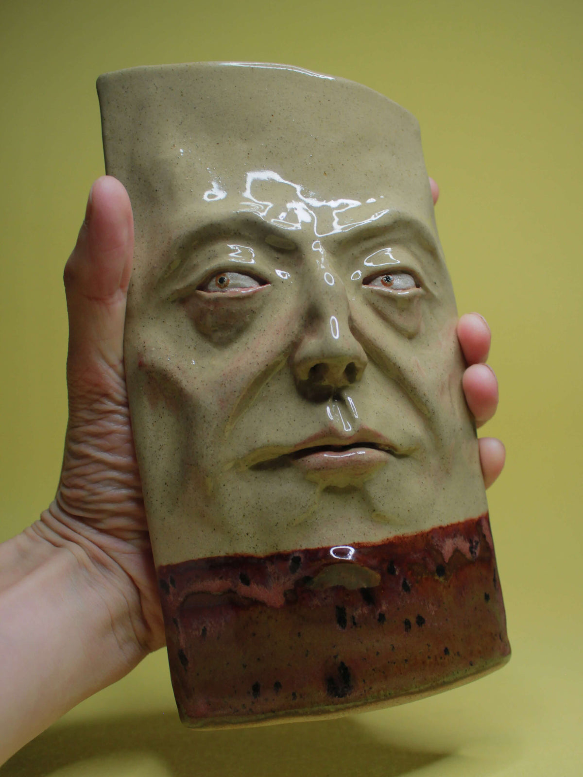Mischievous Side-Eye Slim Ceramic Face Vase (Large)