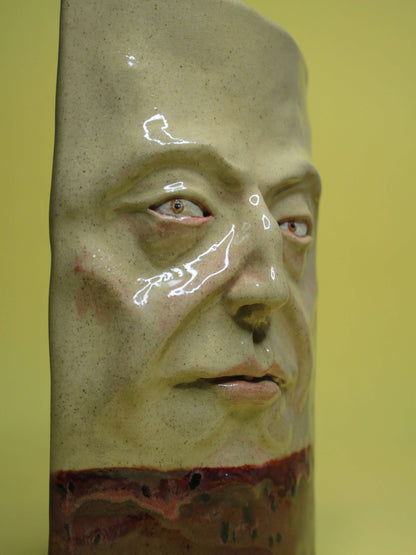 Mischievous Side-Eye Slim Ceramic Face Vase (Large)