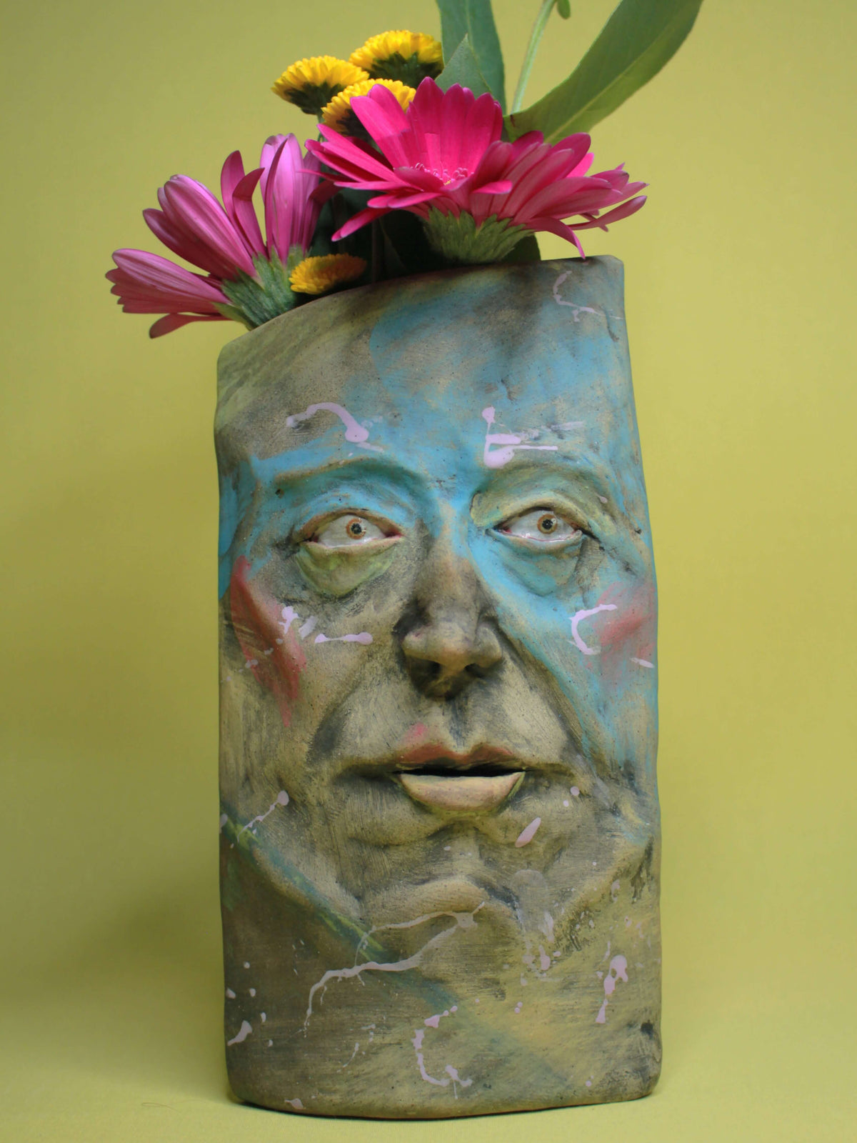 Abstract Expressionist Style Slim Ceramic Face Vase (Large)