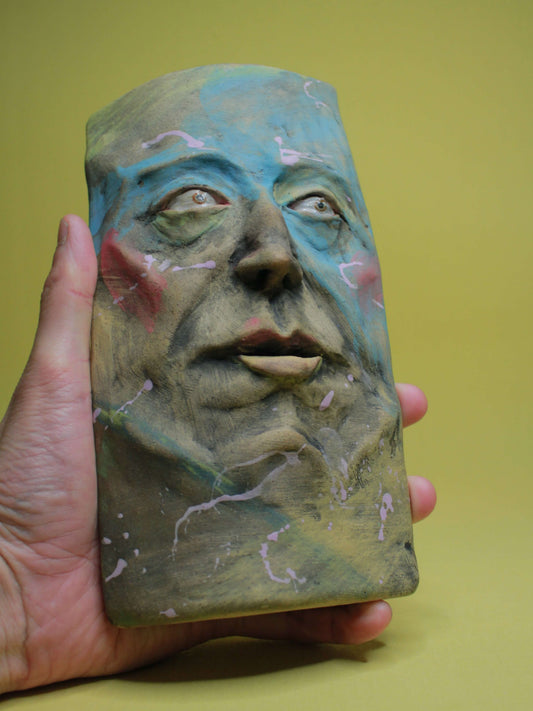 Abstract Expressionist Style Slim Ceramic Face Vase (Large)
