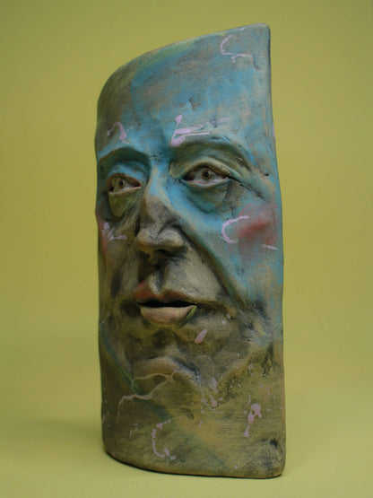 Abstract Expressionist Style Slim Ceramic Face Vase (Large)