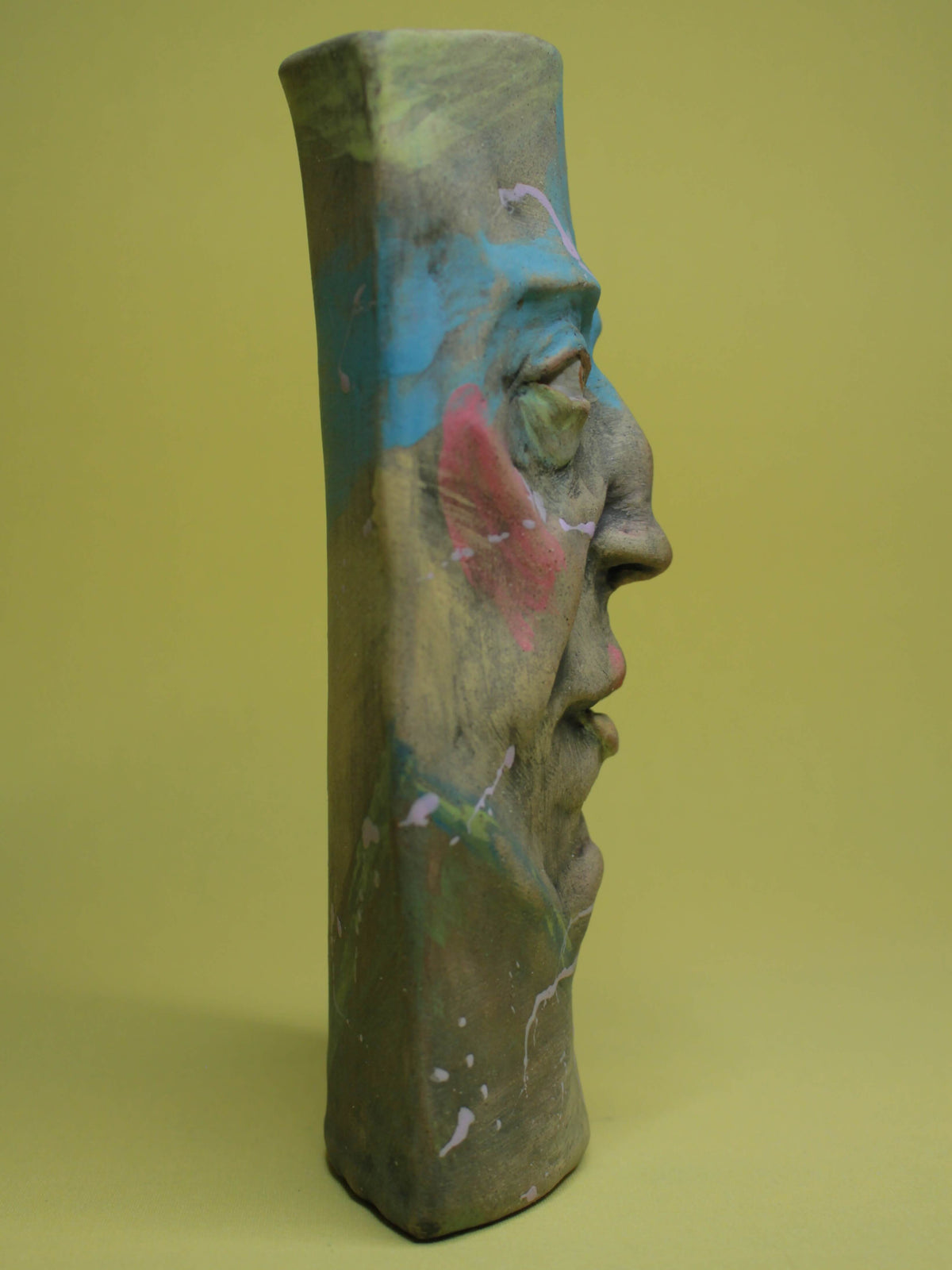 Abstract Expressionist Style Slim Ceramic Face Vase (Large)