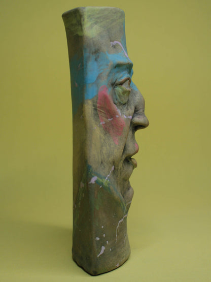 Abstract Expressionist Style Slim Ceramic Face Vase (Large)