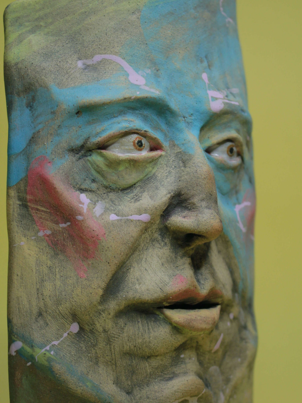 Abstract Expressionist Style Slim Ceramic Face Vase (Large)