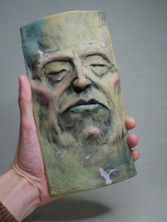 Abstract Expressionist Style Slim Sleeping Ceramic Face Vase (Large)