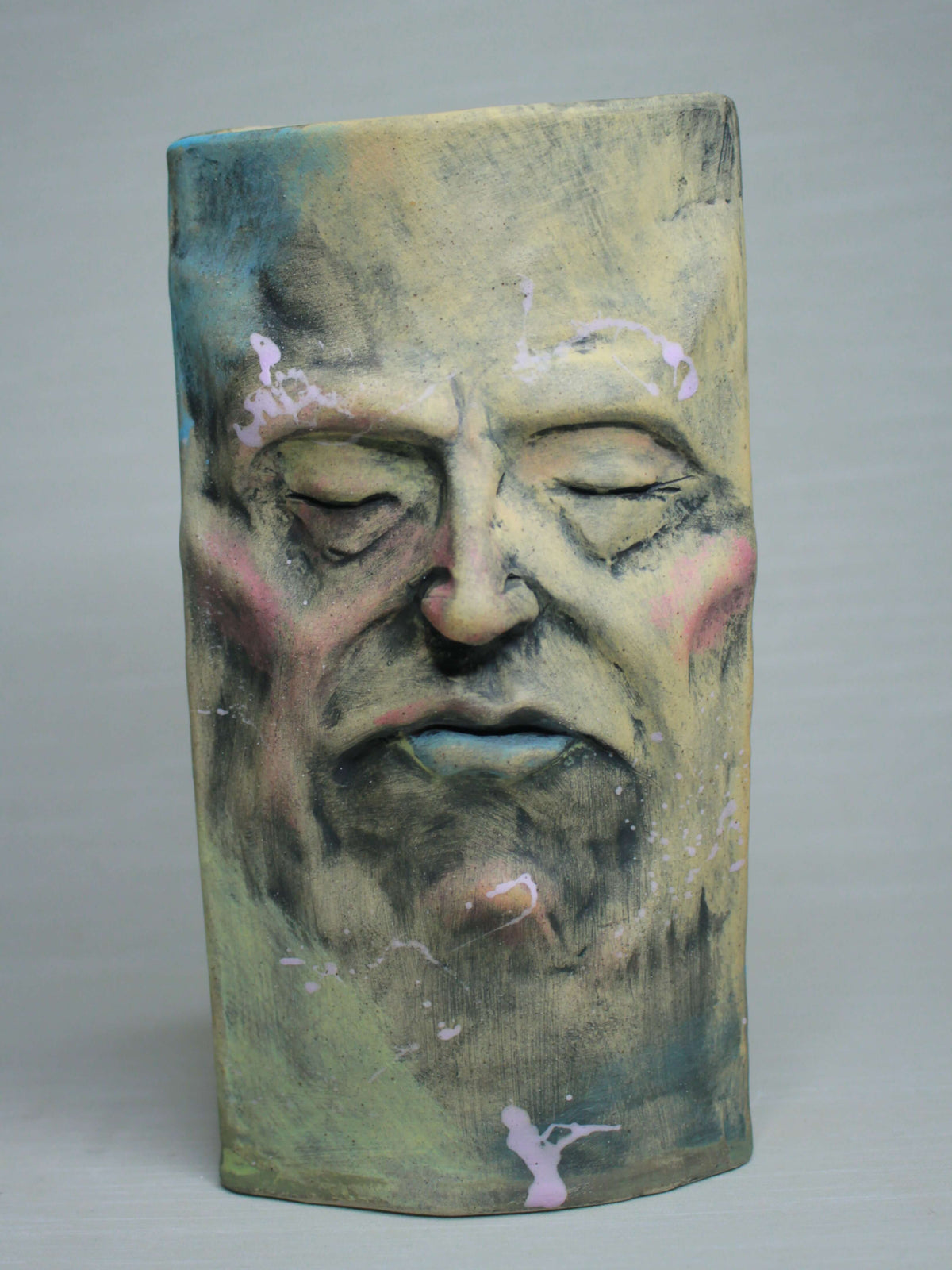 Abstract Expressionist Style Slim Sleeping Ceramic Face Vase (Large)