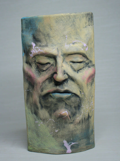 Abstract Expressionist Style Slim Sleeping Ceramic Face Vase (Large)