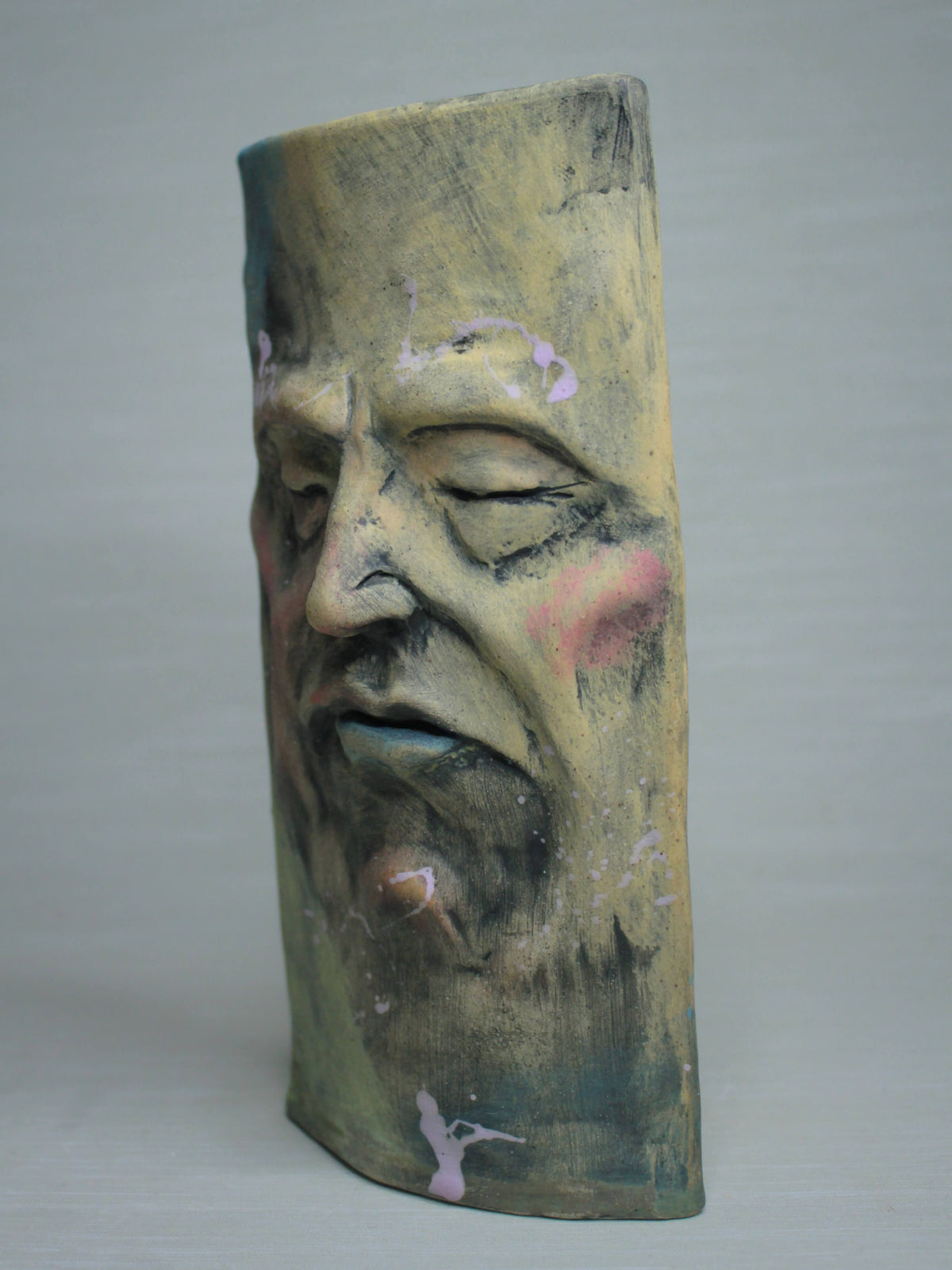 Abstract Expressionist Style Slim Sleeping Ceramic Face Vase (Large)