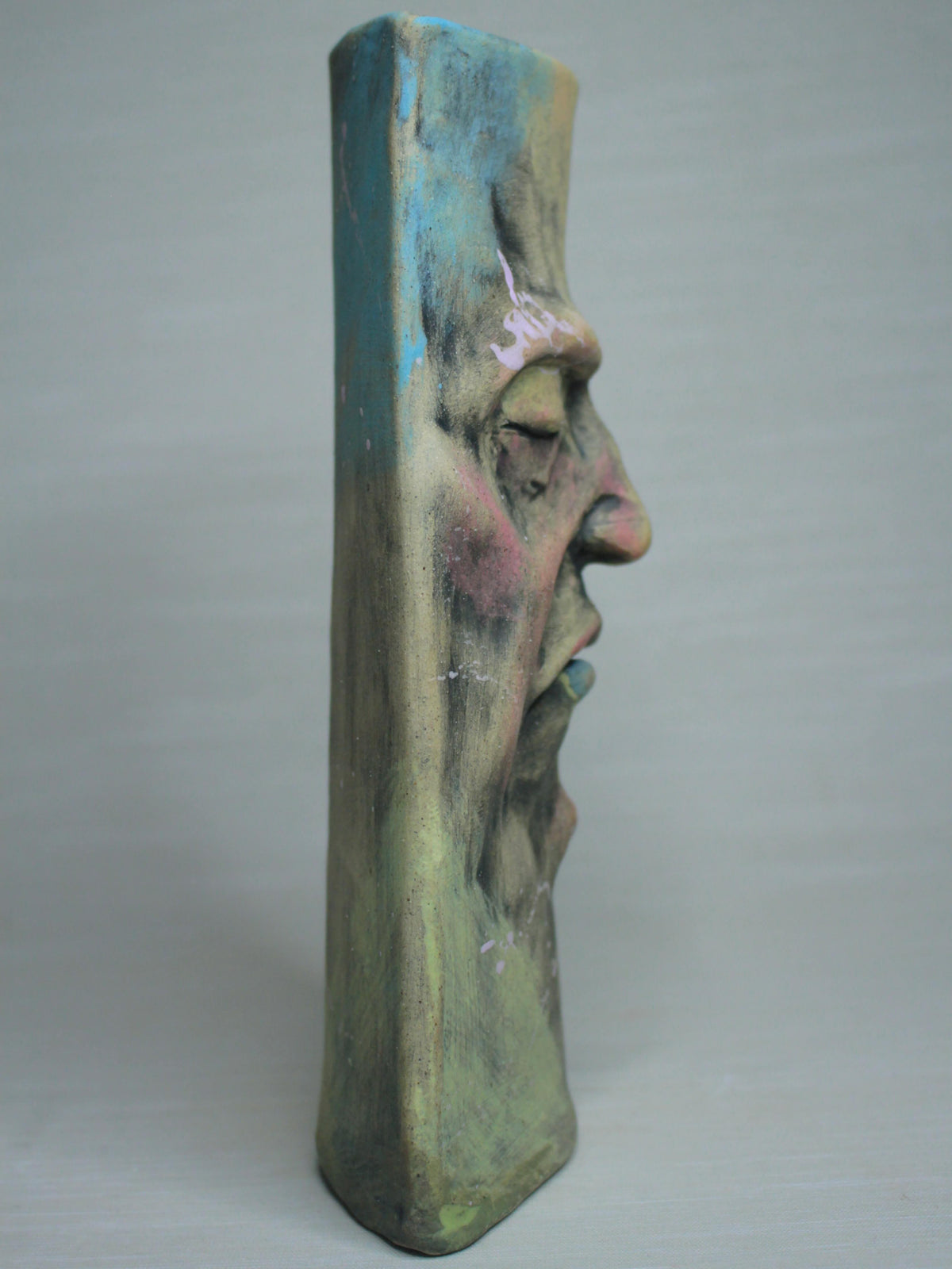 Abstract Expressionist Style Slim Sleeping Ceramic Face Vase (Large)