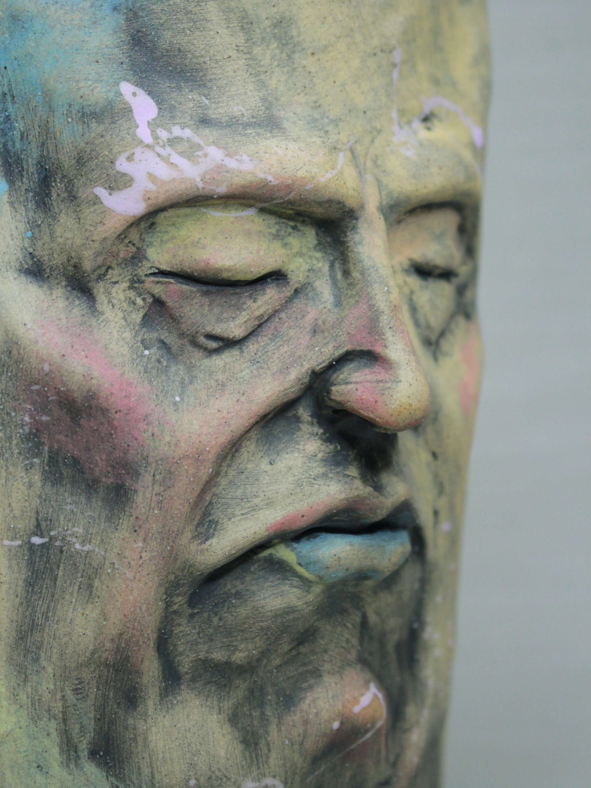 Abstract Expressionist Style Slim Sleeping Ceramic Face Vase (Large)